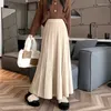 Skirts All-match Knitted Long Skirt For Women 2024 Autumn Winter Korean Casual Solid A Line High Waist Pleated Maxi Female