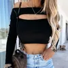 Kvinnor BLOUSES SPRING Solid Hollow Out Crop Top Pullover Sexig Slash Neck Backless Women Autumn Long Sleeve Slim Office Lady Shirt Mujer