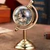 Yüksek kaliteli altın mekanik cep saati benzersiz masa saati erkekler için globe şeffaf steampunk damla 240103