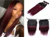 Ombre Colored Two Tone Weave 1B99j Straight Hair Extensions Weave Bundles with Part Lace Closure Unprocessed Virgin Human Ha1503906