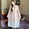 Women's Sleepwear Pink Princess Bathrobe Gown Set Women Mesh Nightgown Dress Twinset Court Style Ice Silk Nightdress Kimono Robe Suit