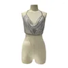 Tanques femininos 2024 sexy metal cristal diamante colheita topo praia fitness mulheres verão halter tops lantejoulas tanque bralette recortado feminino camis