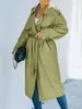 Giacche da donna Trench lungo doppio petto con cappuccio Cappotto classico con risvolto manica lunga antivento con cintura Streetwear S-2XL 240104