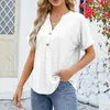 Women's T Shirts T-Shirts Spring And Summer Solid Color V-Neck Curled Short-Sleeved Buttoned Loose Casual T-Shirt Clothes For Women