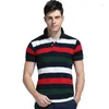 Men's Polos Mens Business Polo Shirt Cotton Casual Dress Summer Men Blue Stripes Slim Fit Collar Short Sleeve Classic Shirts Male