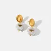 Boucles d'oreilles pendantes en acier inoxydable pour femmes, pendentif en perle naturelle, abeille, tendance, cadeau de fête d'anniversaire, bijoux, vente en gros