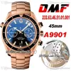 OMF Cal A9901 Automatik-Chronograph Herrenuhr Roségold Schwarz polierte Lünette Edelstahlarmband 232 63 46 51 01 001 Super E2154