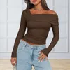 Women's Blouses Spring Autumn Top Soft Stretchy Elegant Off Shoulder Ruched Long Sleeve Tops For Women Commuting Style Slim Fit Comfort