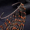 Sets Long Link Chain Small Acrylic Beads Fringe Tassel Torque Necklace Women Party Necklace Costume Jewelry Gifts