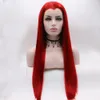 Pruiken Fantasy Beauty Hot Red Lace Front Pruiken Voor Vrouwen Lange Rechte Modieuze Lijmloze Synthetische Pruiken Met Widow's Peak Pruik