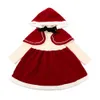 Vestido chal rojo de princesa navideña para niña, ropa infantil a la moda con terciopelo para otoño e invierno, 2023