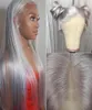 Silver Gray T Part Lace Front Human Hair Wigs Peruvian Straight Pre Plucked 13x1 Wig Grey Long Inch Remy89669184517296