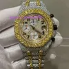 Prata incrustada com ouro10A Designer Relógios Royal Silver Moissanite Gold Stones Pass Test Watch Diamonds Versão Automática Eta Movimento Luxo Full Iced Out 2 tons