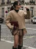 Robes de travail TRAFZA mode femmes col en v manches longues bouton couvert manteaux d'extérieur boutons féminins asymétrique taille haute a-ligne mini jupe