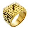 Män pyramid ring horus ögon anubis mönster triangel ring 14k vit guld geometriska ringar smycken för män
