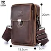 Bullcaptain Crazy Horse Leather Male Midjepack Telefon Pouch Bags Bag Men's Liten Chest Shoulder Belt Back 240104