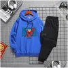 Tute da uomo Uomo Autunno Cartoon Stampa Felpe con cappuccio Pantaloni 2 pezzi Set Palestra Jogging Tute Casual Sport all'aria aperta Corsa Drop Del Dh81J