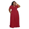 Plus Size Vestidos Designer Roupas Saia Longa Manga Curta Mulheres Sexy Vestido de Festa Moda Casual Lapela Cor Sólida M-5XL