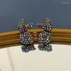 Colar brincos conjunto moda vintage incrustado com strass deslumbrante colorido artesanato versátil requintado bonito broche presente