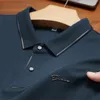 Camiseta transpirable cómoda de seda de hielo de gama alta para hombre, manga larga, moda de otoño, marca bordada, polo informal 2023 240104