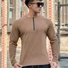 Hommes t-shirts automne décontracté à manches longues T-shirt hommes fermeture éclair hauts de sport solide chemise à fond tricoté pull surdimensionné vêtements masculins