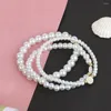 Strand Fashion Simlated Pearls Bead Bracelet Round Shell 26 Initial Letter Charm Elastic Bangles For Women Anniversary Jewelry Gift