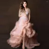 Casual klänningar charmig persika rosa ärmlös lång mantel för gravida kvinnor tiered ruffles tyll mammklänning a-line brudklänning