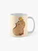 Tassen Capybara mit gelbem Vogel, Kaffeetasse, Tassen und Frühstückstasse aus Keramik