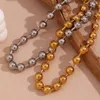 Correntes Rodada Bead Chain Colar Simples Hipoalergênico Cor de Prata 316L Jóias de Aço Inoxidável 18K Decoração Banhada a Ouro