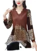 Camicette da donna Top con volant Manica lunga da donna Elegante Office Lady Patchwork Sheer Belly Design Leopard Peplo Camicie LJ227