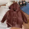 Jackets Spring Autumn Clothes Korean Children's Knitted Hooded Outerwear Vintage Sweater Cardigan Girls From 3 To 8 Years