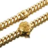 14mm Hip Hop Lion Head Stainless Steel Miami Cuban Link Chain Necklace Jewelry Set Full 5A Zircon 18K Gold Plated Accessories