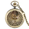 Pocket Watches Vintage Black/Bronze Hollow Wings Pattern Mechanical Watch Men Luxury Pendant Clock Hand-Wind Movement Timepiece