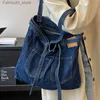 أكياس مسائية كبيرة الدنيم حقيبة حمل للسيدات الكلاسيكية متعددة الجيب السيدات جان أكياس الكتف الكتف الأصلية أنثى الأزرق drstring الحقائب Q240104