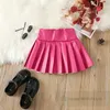 Fashion Girls PU leather pleated skirt kids high waist princess skirts 2024 Spring children all-matching clothes Z6482