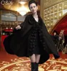 SC54 Womens Black Capes Poncho 2017 Winter Fur Ball Shawl Overdimensionerad stickad tröja italiensk lång kashmir Cardigan Coat6162566