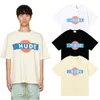 Small and trendy hude T-shirt with minimalist pattern printed on men's and women's T-shirts. Pure cotton thin short sleeved sports round neck Tees half sleeved top clothes