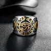 Faraone egiziano Occhio di Horus Rune Amuleto Anelli Mens Ankh Croce 14K Anelli in oro Anello da motociclista Gioielli