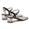 Klänningskor klassisk kristallklackad sandaler plus storlek kvinnor ko patent läder chunky klar remmmode blandade färger