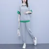 Pantalon de deux pièces pour femmes Ensembles d'été Simple Style coréen Col rabattu T-shirt à manches courtes Taille haute Jambe large Bouton Jogger