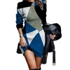 Robes décontractées Femmes Hiver Mini Robe O-Cou Manches Longues Moulante Motif Géométrique Doublure Polaire Élastique Fête Streetwear