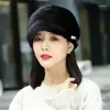 Casquettes de boule Bonnets doux chaud moelleux chapeau d'hiver pour les femmes tricotés vrais chapeaux femme Bonnet casquette pour femme