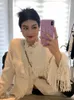 여자 재킷 술집 디자인 디자인 여성 쇼케 타스 빈티지 기질 코트 포켓 솔리드 둥근 목 자켓 프랑스 패션 로파 드 무제르