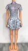 Sahne Giyim Yüksek Boyun Kısa Kollu Kadınlar Mini Elbise Parlayan Pullar Gümüş Performans Giyim Dans Kıyafetleri Vegas Kıyafetler Gatsby 2024