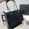 Borsa tote firmata GST Borsa tote Grand Shopping da donna Caviar Taglia unica Borsa con manico superiore Borsa a tracolla con catena Borsa da viaggio trapuntata a rombi con chiusura a giro