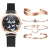 Montres-bracelets 5pcs bracelet montres ensemble de luxe femmes or rose maille ceinture montre à quartz pour horloge d'affaires relogio feminino