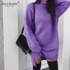 Bayanlar balıkçı yaka süveter mini elbise uzun kollu balıkçı yaka örgü elbise sonbahar kış rahat gevşek sıcak kazak büyük boyutlu sweatshirt 240103