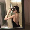 Casual Dresses Sexy Spaghetti Strap Black Night Bra Long Dress Backless Deep V Neck A Line Club Women Elegant Vintage Evening Party