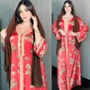 Etnik Giysiler 2024 Kırmızı Eid Abaya Femme Kaftan Marocain Hicam Arap Kıyafetleri Ramazan Duası Müslüman artı Beden Gündelik Çöpler Kadın Elbise