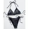 Costume da bagno gotico Grunge Micro bikini effetto effetto vissuto Y2K Costumi da bagno Halter Strappy Lace Up Trend Donna Punk Beach Costumi da bagno 240104